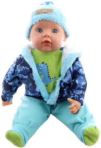 ORION Panenka miminko kluk 50 cm modrý zimní obleček / Panenka / Měkké tělo / s čepicí / od 3 let