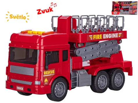 Hasičské auto s výsuvnou plošinou / Zvuk a světlo / Setrvačník / 28 cm