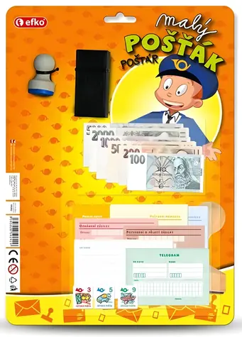 EFKO Hrací set Malý pošťák / Hra na profese pošťáka / Razítko, složenky, dětské peníze / od 5 let