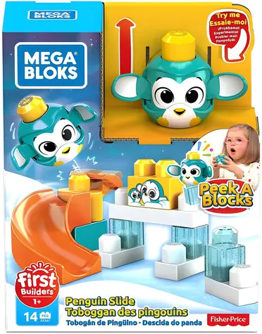 MEGA BLOKS Stavebnice Peek A Blocks Velká skluzavka / 13 dílků + zvířátko / od 12 měsíců