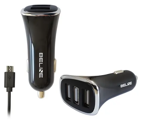 Beline Autonabíječka 3xUSB + microUSB kabel černá / Autonabíječka / 3x USB / microUSB / 4A