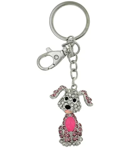 PINK Přívěsek na klíče pes s růžovým kamenem / 15,5 cm