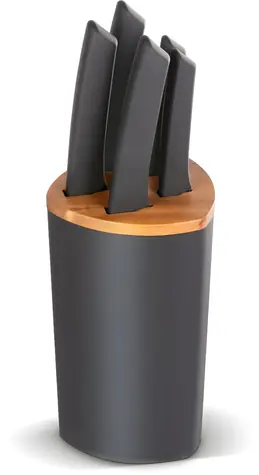 Lamart LT2150 černo-hnědá / Sada nožů / 5 ks / Blok 23 x 14 cm