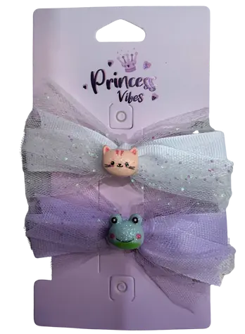 SPARKYS Sponky do vlasů PINK Kočička a žabička / Tylové sponky do vlasů / 2 ks