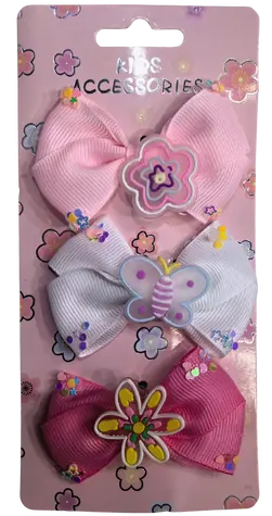 SPARKYS Sponky do vlasů PINK Mašle a květy / Textilní mašle s klipem / 3 ks