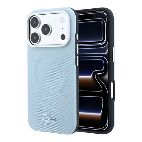 Lacoste PVC Petit Pique Semi Wrap Embossed modrá / Zadní kryt / iPhone 18 Pro / MagSafe