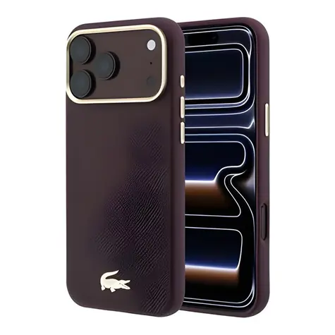 Lacoste PU Leather Champs Elysees Gold Logo bordová / Zadní kryt / iPhone 18 Pro / MagSafe