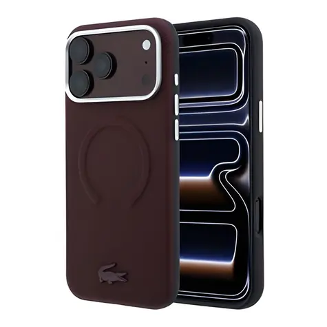 Lacoste PVC Petit Pique Semi Wrap Embossed bordová / Zadní kryt / iPhone 18 Pro / MagSafe