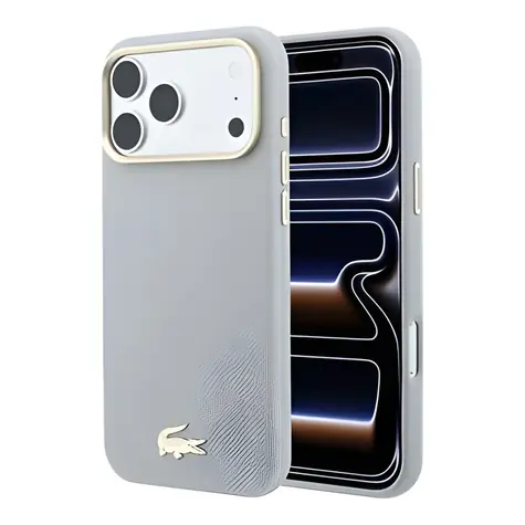 Lacoste PU Leather Champs Elysees Gold Logo světle šedá / Zadní kryt / iPhone 18 Pro / MagSafe