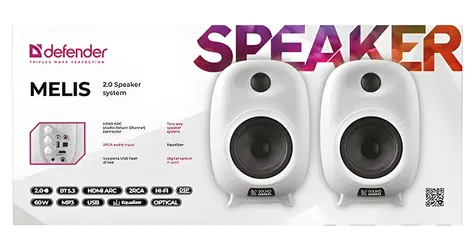 Defender MELIS bílá / Reproduktorová soustava 2.0 / 60 W / Bluetooth 5.3 / HDMI ARC / USB
