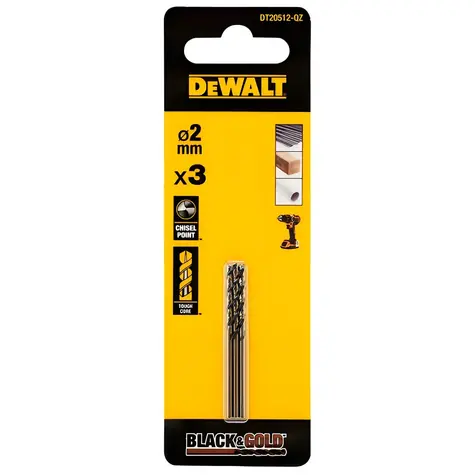 DeWalt Sada vrtáků do kovu / Průměr 2 mm / Délka 34 mm / HSS / 3 ks