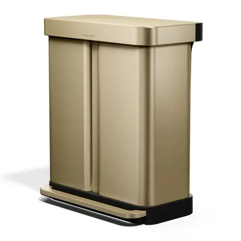 Simplehuman 58 l (34/24) matná zlatá, FPP / Pedálový odpadkový koš na tříděný odpad / 34 l + 24 l / ocel