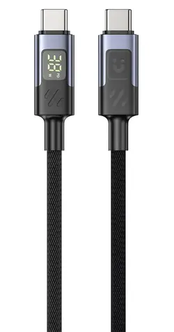 Unitek nabíjecí kabel USB-C - USB-C s displejem černá / Nabíjecí kabel / PD 60W / 480 Mbps / opletený / 1 m