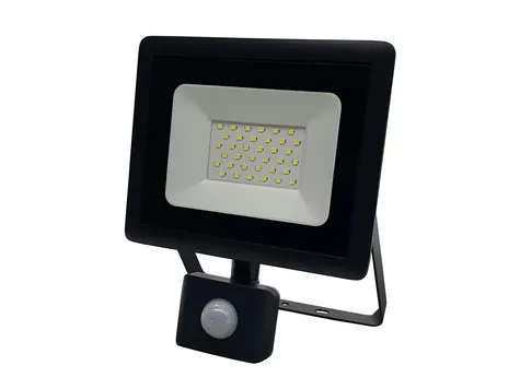 OKKO E011EIS LED reflektor se senzorem pohybu černý / 30W / 2550lm / 4000K / IP65 / dosah senzoru 10m