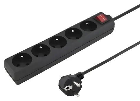 Konnoc DX-5FS černá / Prodlužovací kabel / 5x zásuvka / 5 m / vypínač
