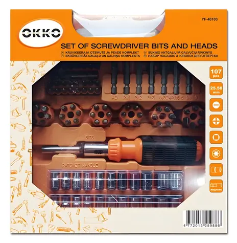Okko YF-40103 / Sada šroubováků a bitů / 107 nástavců / s kufříkem / 25,5 cm