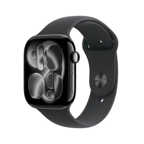 Apple Watch Series 11 GPS 42mm Klavírně černé hliníkové tělo - Černý sportovní řemínek S/M / 130–180 mm