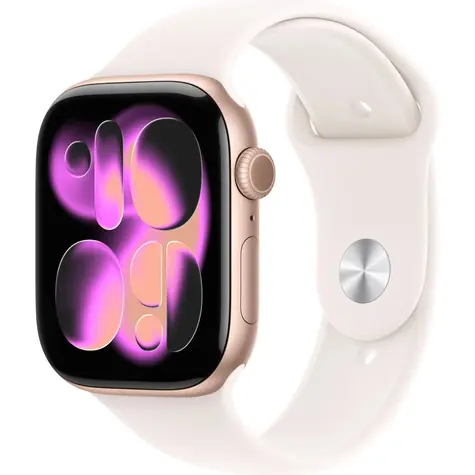 Apple Watch Series 11 GPS 42mm Růžově zlaté hliníkové tělo - Světle ruměný sportovní řemínek S/M / 130–180 mm