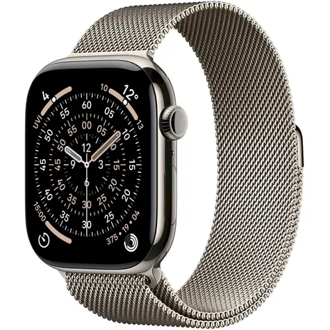 Apple Watch Series 11 GPS+Cellular 46mm Titanové tělo - Přírodní milánský tah M/L / 150–200 mm