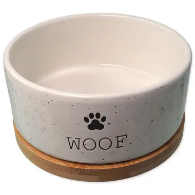 Dog Fantasy Miska keramická bílá WOOF s podtáckem 16x6.5cm. 850ml