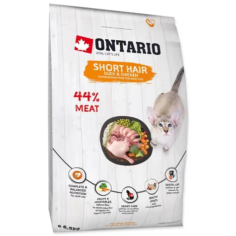 Ontario Cat Shorthair 6.5kg / Granule pro dospělé krátkosrsté kočky 