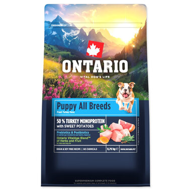Ontario Puppy & Junior All Breeds Monoprotein Turkey & Sweet Potatoes 750g / Granule pro štěňata 