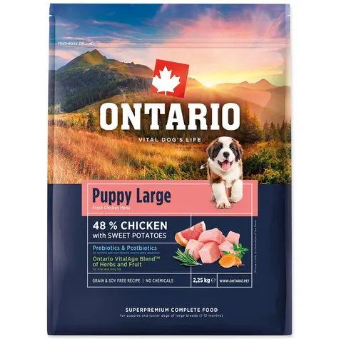 Ontario Puppy & Junior Large Chicken & Sweet Potatoes 2.25kg / Granule pro štěňata