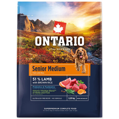 Ontario Senior Medium Lamb & Brown Rice 2.25kg / Granule pro starší psy 