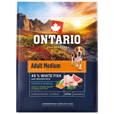Ontario Adult Medium Fish & Brown Rice 2.25kg / Granule pro dospělé psy 