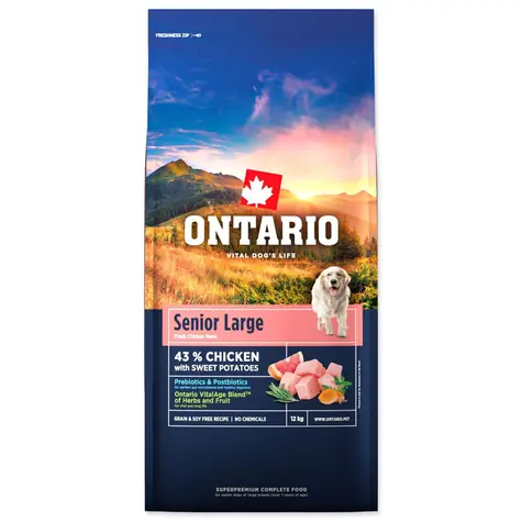 Ontario Senior Large Chicken & Sweet Potatoes 12kg / Granule pro starší psy 