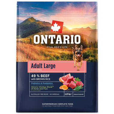 Ontario Adult Large Beef & Brown Rice 2.25kg / Granule pro dospělé psy 