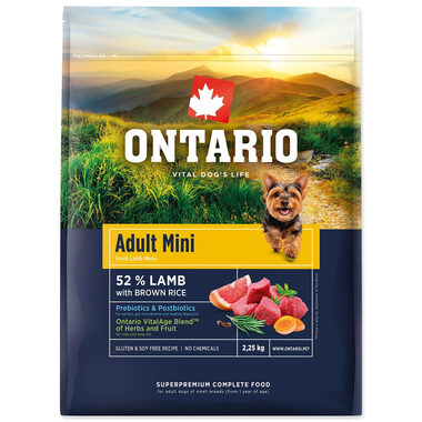 Ontario Adult Mini Lamb & Brown Rice 2.25kg / Granule pro dospělé psy 