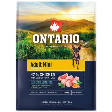 Ontario Adult Mini Chicken & Sweet Potatoes 2.25kg / Granule pro dospělé psy 