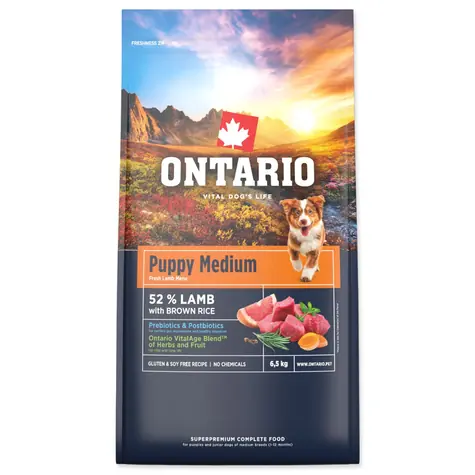 Ontario Puppy Medium Lamb & Brown Rice 6.5kg / Granule pro štěňata