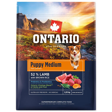 Ontario Puppy Medium Lamb & Brown Rice 2.25kg / Granule pro štěňata