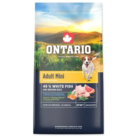 Ontario Adult Mini Fish & Brown Rice 6.5kg / Granule pro dospělé psy 