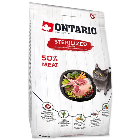 Ontario Cat Sterilised Lamb 2kg / Granule pro dospělé kočky 