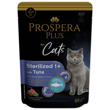 Prospera Plus Cat Sterilised 1+ Kapsička tuňák a zelené fazolky 85g 