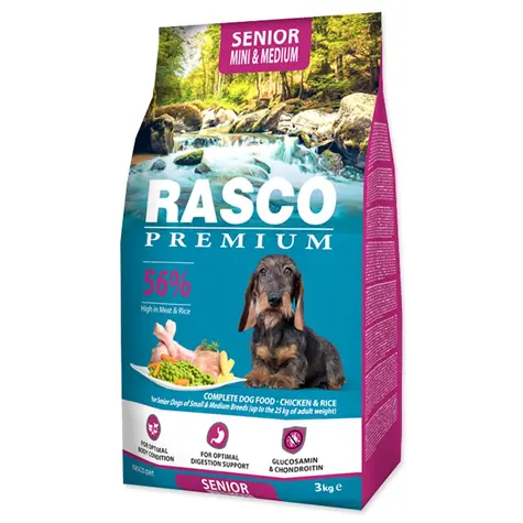 Rasco Premium Senior Mini & Medium kuře s rýží 3kg / Granule pro starší psy 