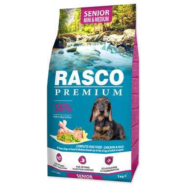 Rasco Premium Senior Mini & Medium kuře s rýží 1kg / Granule pro starší psy 