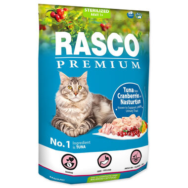Rasco Premium Sterilized tuňák s brusinkou a lichořeřišnicí 400g / Granule pro dospělé kočky 