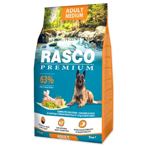 Rasco Premium Adult Medium kuře s rýží 3kg / Granule pro dospělé psy 