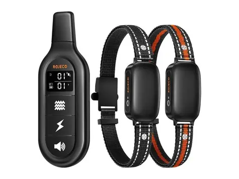 Rozbaleno - Rojeco PD521 1000m výcvikový obojek pro psy se 2 obojky (černý) / rozbaleno