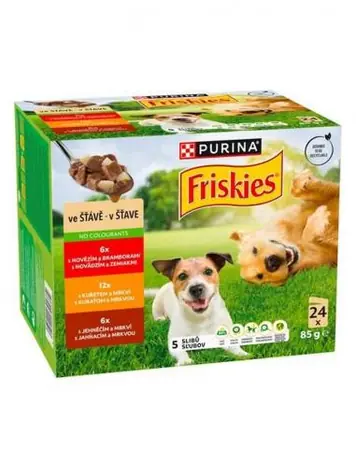 Purina Friskies Adult 24x85 g  / kapsičky pro psy / 3 druhy knedlíčků