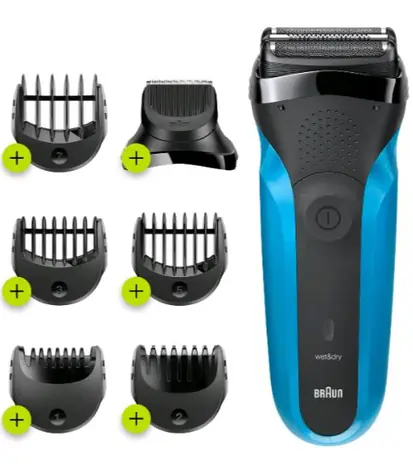 Braun Series 3 310BT / planžetový holicí strojek / 30 min provoz / 6x nástavec / modro-černá