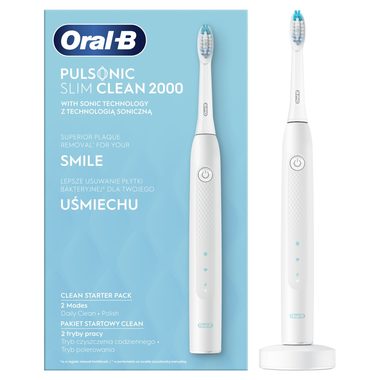 Oral-B Pulsonic Slim Clean 2000 bílá / sonický zubní kartáček / 62000 stěrů za min. / 2 programy / časovač