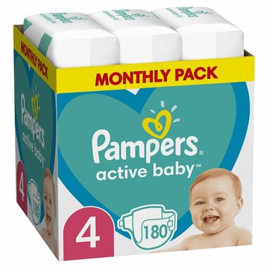 Pampers Active Baby Monthly Pack (180 ks) / Pleny / Velikost 4 (9-14 kg)