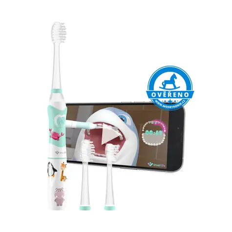 TrueLife SonicBrush Kid G bílá / Sonický dětský zubní kartáček / 5-9 let / 48 000 kmitů / 3 hlavice / IPX7 / 1x AAA