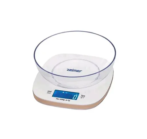 Zelmer ZKS1451 bílá / kuchyňská váha / max. 5 kg / přesnost 1 g / funkce TARE / s plastovou průhlednou miskou