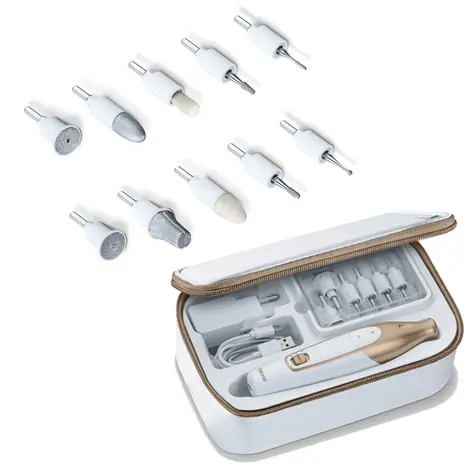 Beurer MP 64 / Set na manikúru a pedikúru / 10 nástavců / LED světlo / 3 rychlosti / Li-Ion baterie / pouzdro